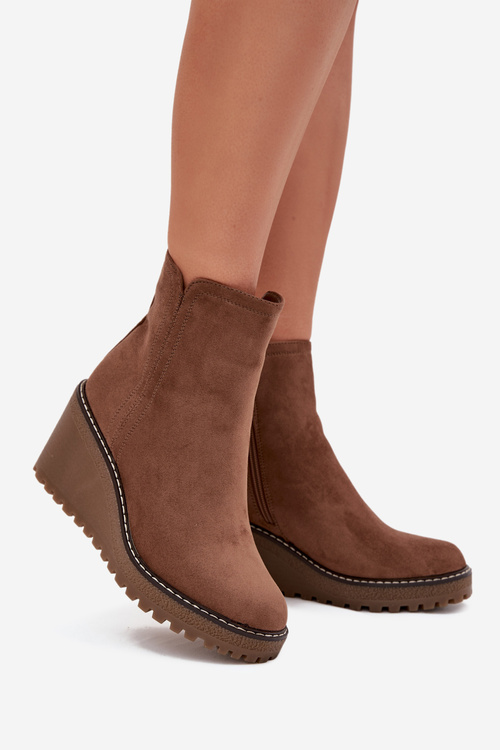 Zateplené čižmy na platforme z eko semišu hnedé Mavona