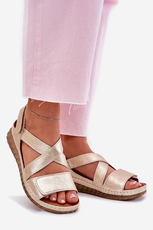 Kožené Dámské Sandály Na Suchý Zip Maciejka L6848-25 Zlaté