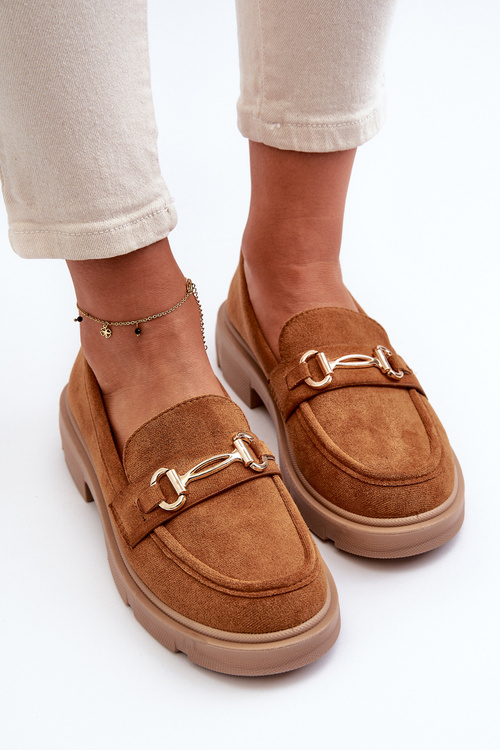 Dámské Mokasíny S Zlatým Ozdobou Eko Zamszové Camel Lighas