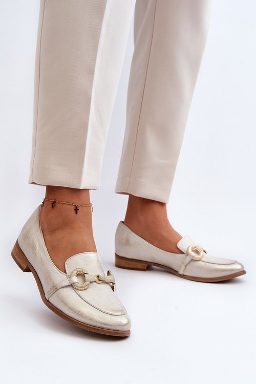 Dámské kožené mokasíny s ozdobou Zazoo 2880 Zlaté