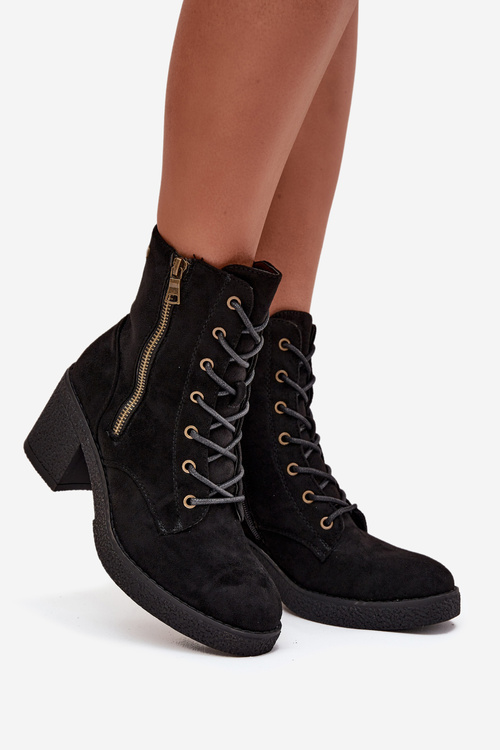 Izolované dámske členkové topánky s šnúrkami a zipsami Čierne Paressa