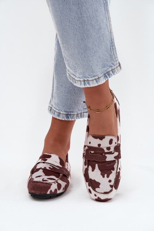 Loafery Mokasíny Ženské Ploché S Hladkými Vloženými Hnedo-Biele Soreline