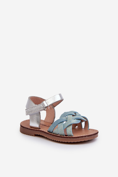 Detské sandále so suchým zipsom s prepletanými páskami modré Dianttha