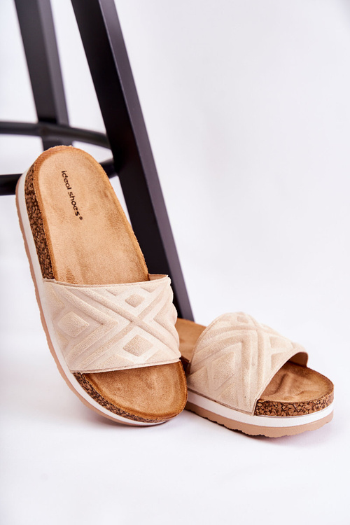 Ženské semišové papuče na masívnej platforme Beige Heritta