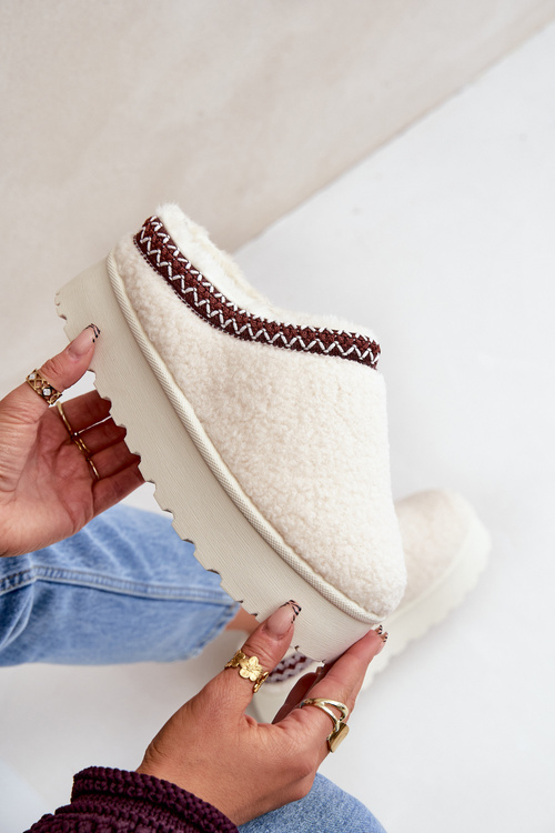 Sněhule Pantofle Na Platformě S Kožešinou Typu Beránek Světle Béžové Ovirissa