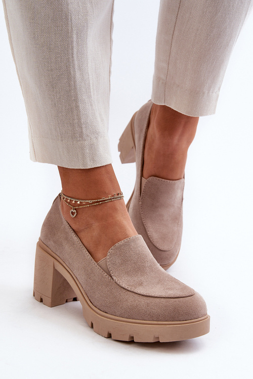 Dámske čižmy z eko-semišu na opätku a platforme béžové Arablosa