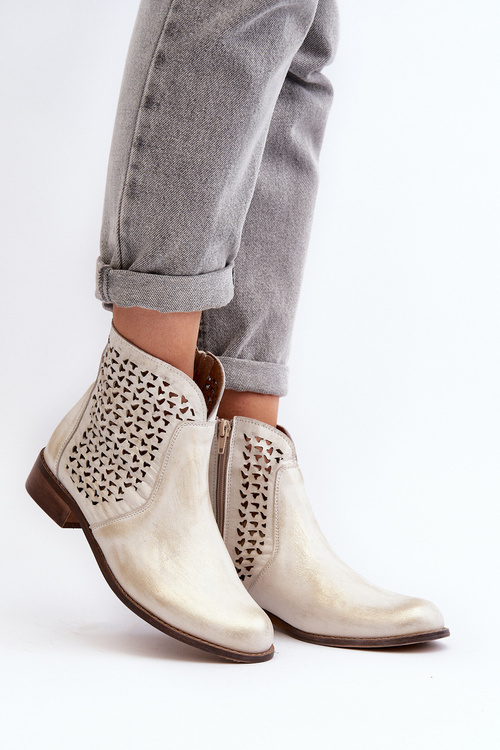 Kožené ažurové botky Zazoo 2791/004 Zlaté