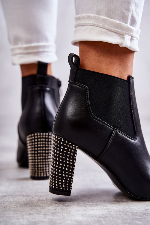 Elegantné topánky na stĺpe s kamienkami čierny Elinor