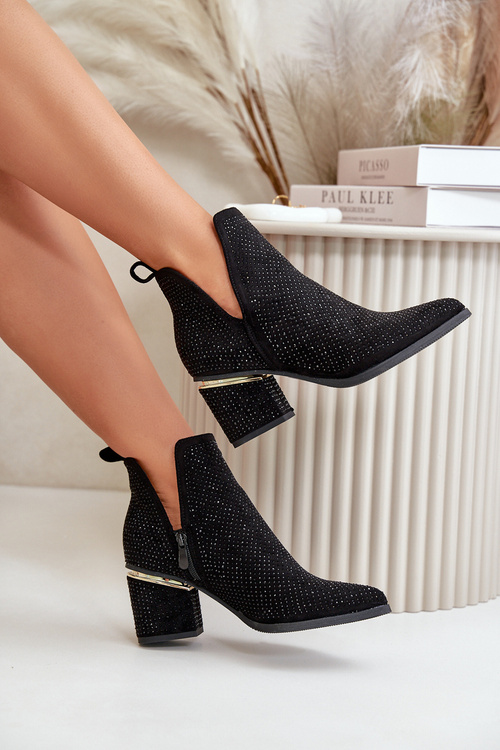 Ozdobené Dámske Čižmy Na Opätku S Špicatými Nosmi Čierne Fararia