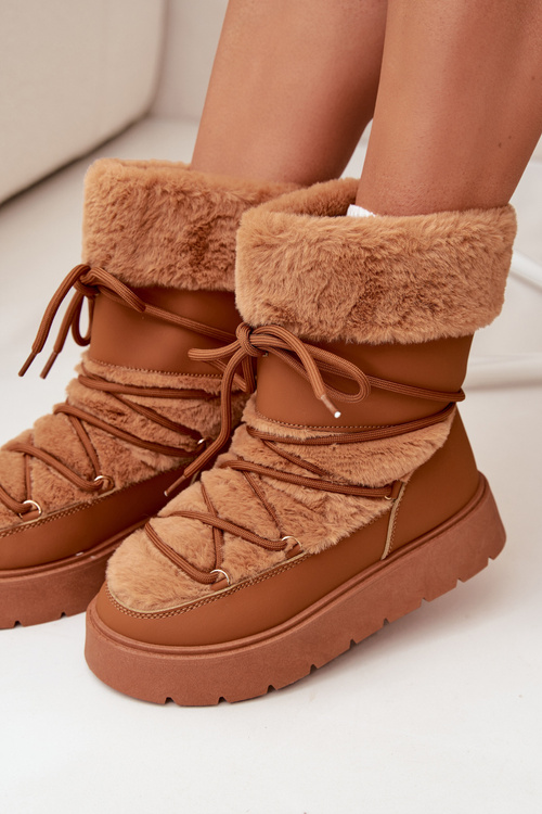 Dámske Snehule S Kožušinou A Šnurovaním Na Platforme Camel Marinna