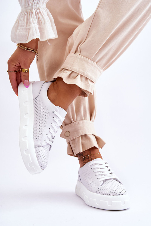 Kožené Sportovní Boty Na Robustní Platformě Bílé Montigo