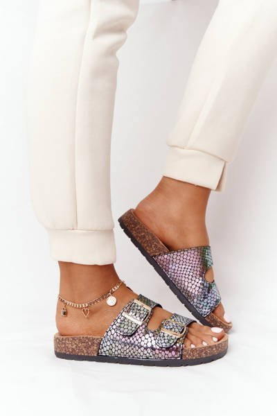 Papuče na korkovej podrážke čierne boa