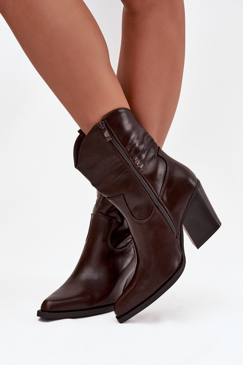 Dámské Kovábojky Eko Kůže Na Podpatku Čokoládové Sorelia