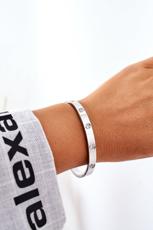 Oceľový náramok s veľkým strieborným zirkónom