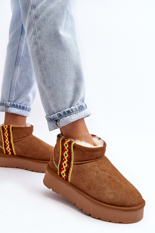 Kožené Semišové Snehule Dámske Na Hrubej Podrážke Camel Vebissat