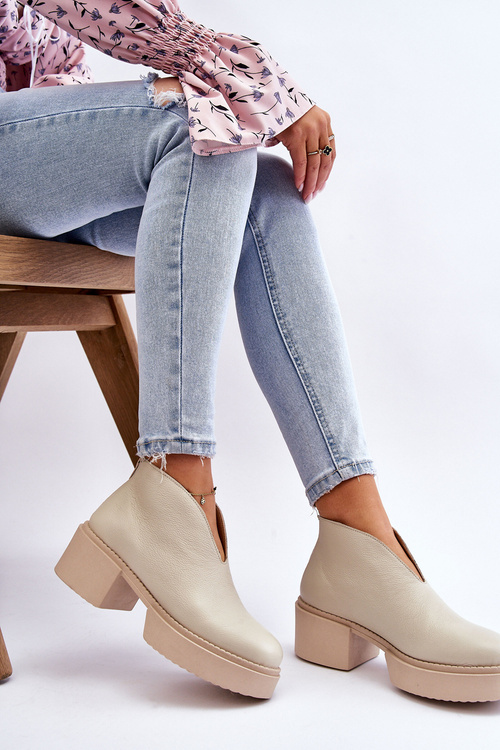 Kožené topánky na masívnej päte Nicole 2795/054 Svetelná béža