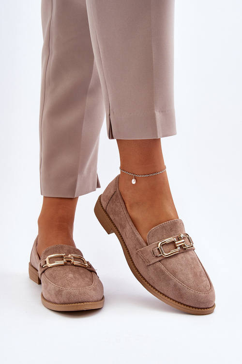 Semišové Dámské Mokasíny Na Ploché Podrážce Tmavě Béžové Misal