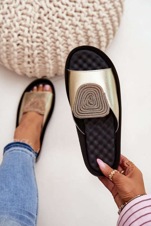 Dámské Kožené Pantofle S Dekorací KV51-028 Zlaté