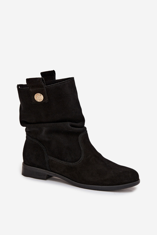 Kožené semišové dámské boty s žebrováním zateplené Zazoo 4210 Černé