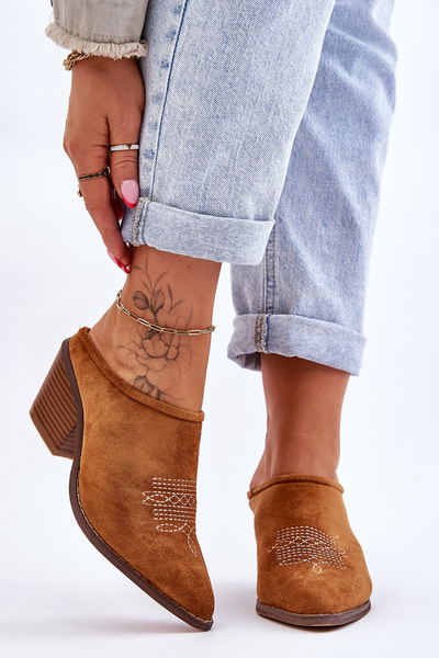 Dámské semišové kovbojské pantofle velbloud Romina