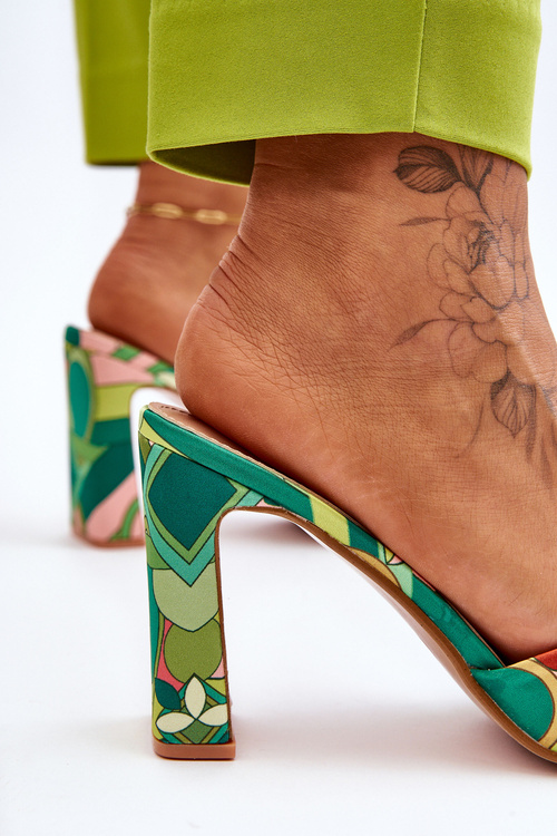 Dámské vzorované pantofle na podpatku Zelené Adelise