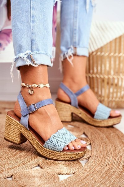 Sandály Na Pletené Platformě Modrý Fobi