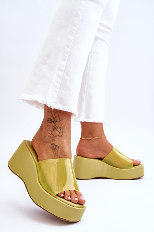 Dámské transparentní pantofle na klínku Světle zelená Eliane