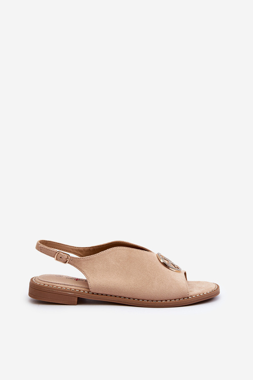 Dámske sandále s zlatou ozdobou eko semišové S.Barski KV27-059 Beige