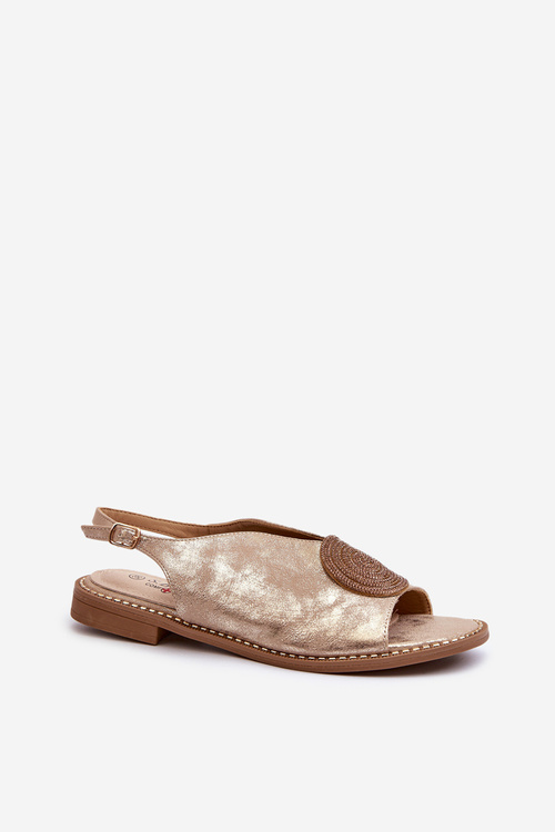 Dámské sandály s ozdobou na ploché podrážce S.Barski KV24-057 Zlaté