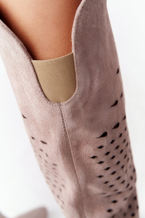 Jarní Prolamované Semišové Kozačky Lewski Shoes 2847/B Béžové