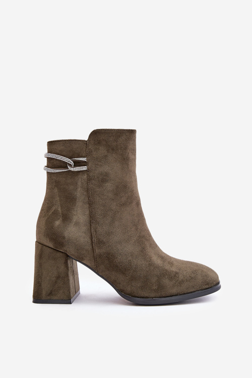 Zateplené dámske čižmy na podpätku z eko semišu tmavozelene Saivia