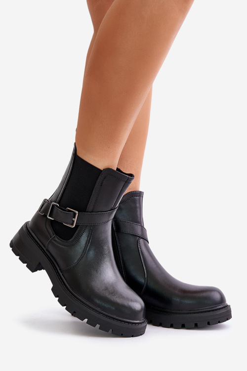 Kožené Zateplené Čižmy S Pásom Čierne Sergio Leone TR719-S