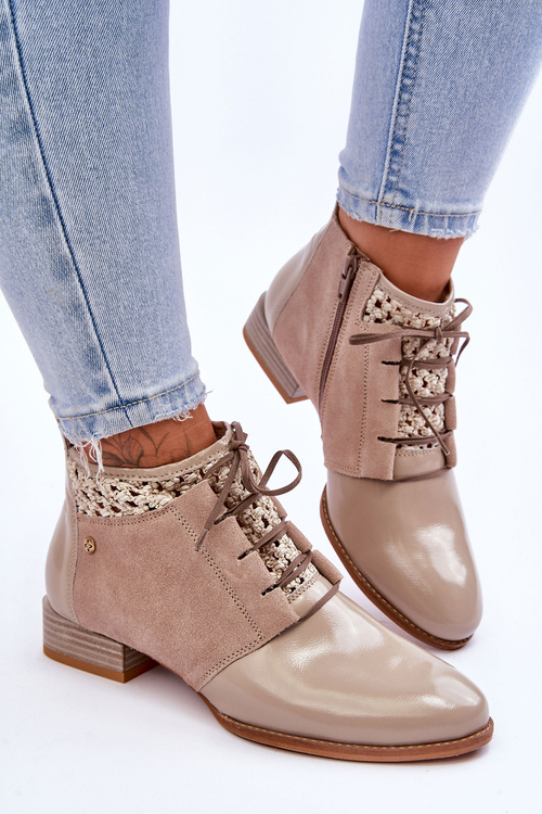Kožené šněrovací boty Maciejka 05953-04 Béžová