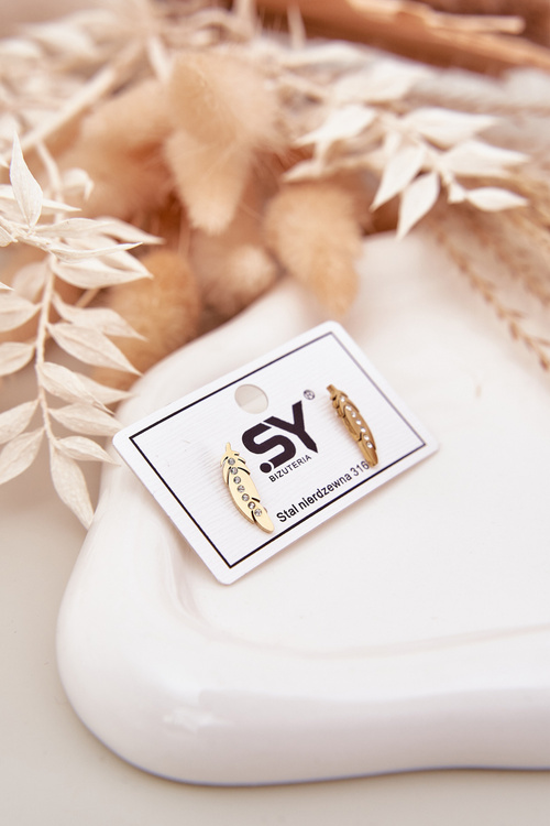 Náušnice Listy Se Zirkónmi Nerezová Oceľ Zlatá