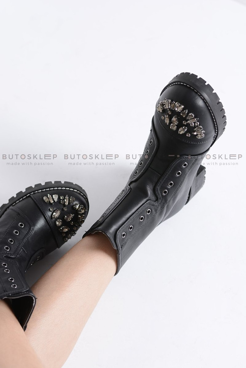 Lu Boo Black Detské členkové topánky so zirkónmi PU Littlecarrie