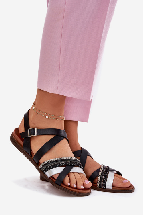 Dámske Plátené Sandále S Popruhmi Čierne Sergio Leone SK087H