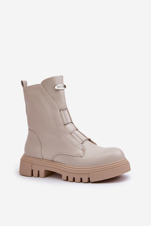 Zateplené boty worker pro ženy na zip z eko kůže světle béžové Mailyra