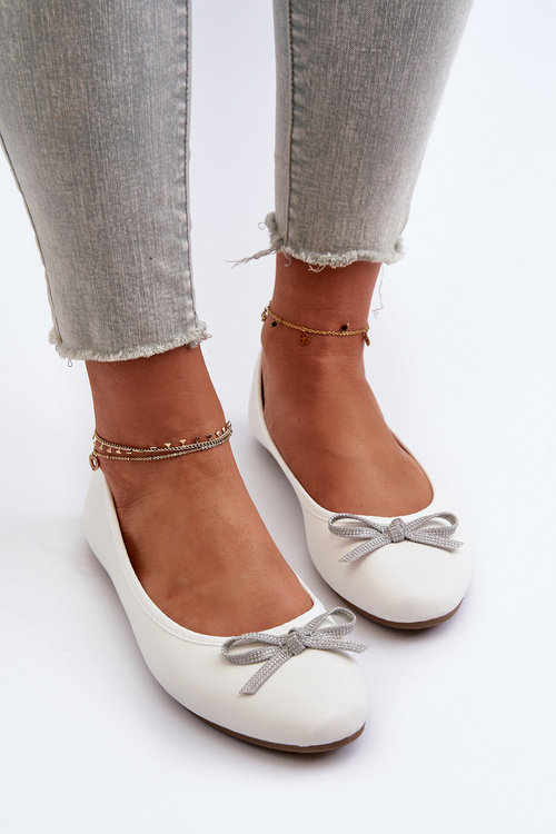 Biele balerínky z eko kože s mašľou