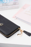 Women's Black Big Wallet with a Tassel Keychain