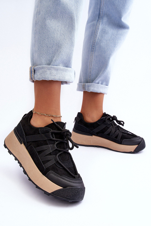 Dámske semišové športové topánky na platforme Black Rohan