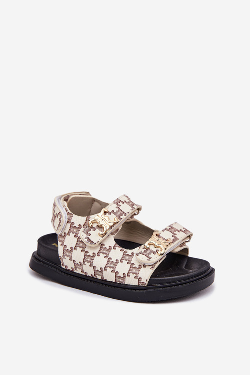 Dětské Sandály Na Suchý Zip Se Zlatými Detaily Béžové Cavina