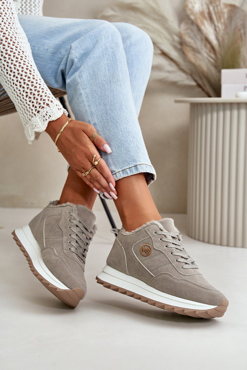 Zateplené kožené športové topánky na platforme šedé Adite