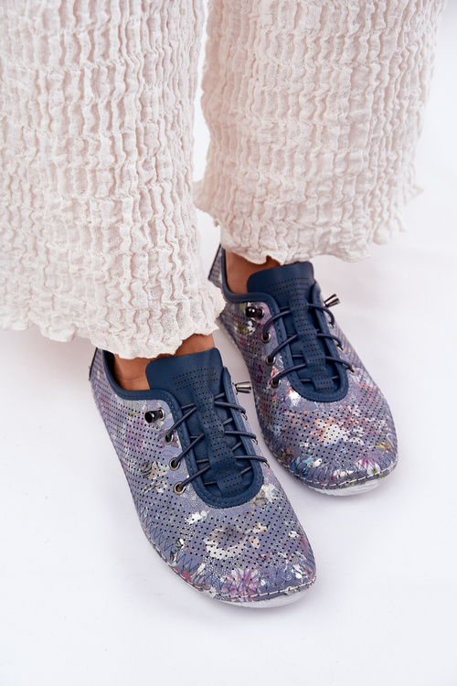 Dámské Kožené Polobotky Z Přírodní Kůže Vzorované Artiker 56C2691 Modré