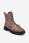 Módne dámske zipsové topánky s dekoráciami D&A MR870-76 Grey-Brown