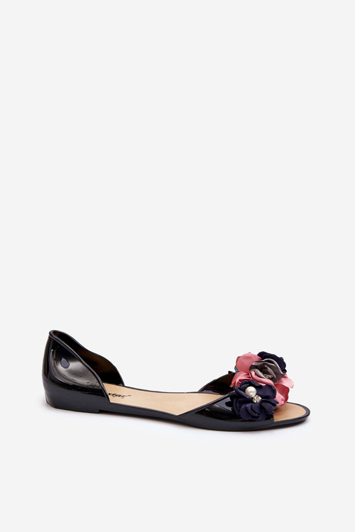 Čierne dámske gumové baletky s kvetmi Junikla