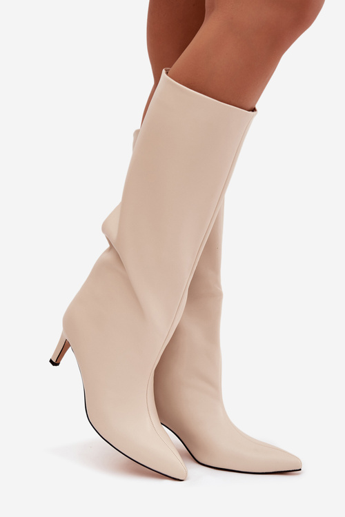 Dámske nazúvacie zateplené na podpätku svetlo béžové olivové