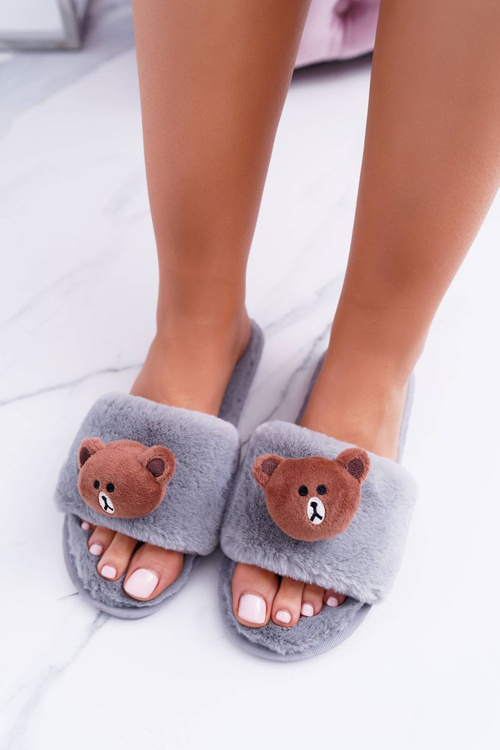 Lu Boo Dámské šedé plyšové nazouváky Teddy