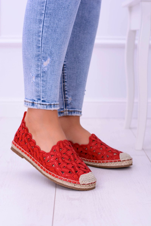 Lu Boo dámské baleríny červené espadrilly v květinách Macarena