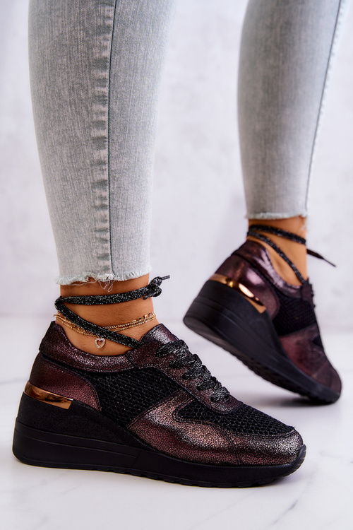 Kožené Síťované Klínové Boty Sneakersy S.Barski Černe