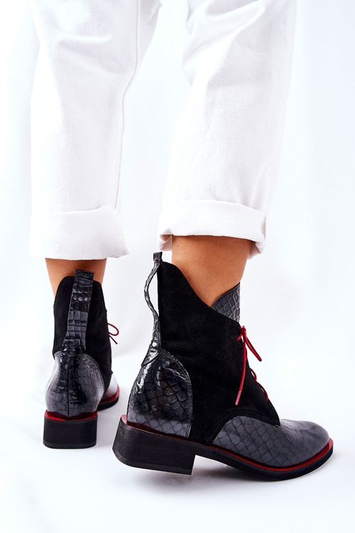 Kožené topánky aligátor čierna laorelia